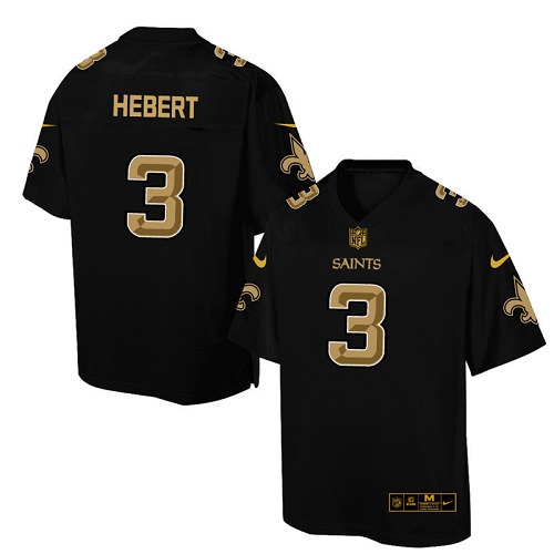 Men's Elite Bobby Hebert Nike Jersey Black - #3 Pro Line Gold Collection NFL New Orleans Saints